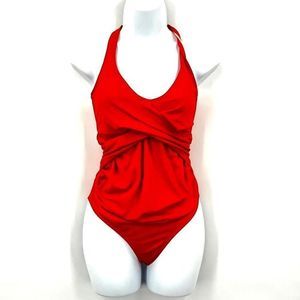 Asos Swim One Piece Ruched Cross Halter Tie with Back Clasp Swimsuit Size‎ 4